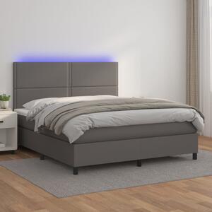 Krevet box spring s madracem LED sivi 180x200cm od umjetne kože - Siva / 180 x 200 cm