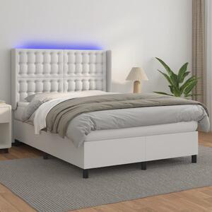 Krevet box spring s madracem LED bijeli 140x190 cm umjetna koža - Bijela / 140 x 190 cm