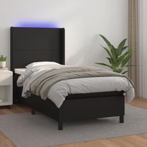 Krevet box spring s madracem LED crni 100x200cm od umjetne kože - Crna / 100 x 200 cm