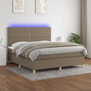 Krevet box spring s madracem LED smeđesivi 180x200 cm tkanina - Tupe / 180 x 200 cm