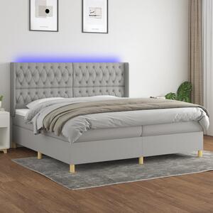 Krevet box spring s madracem LED svjetlosivi 200x200 cm tkanina - Siva / 200 x 200 cm