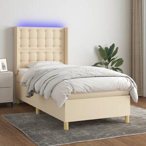 Krevet box spring s madracem LED krem 90x190 cm od tkanine - Krema / 90 x 190 cm