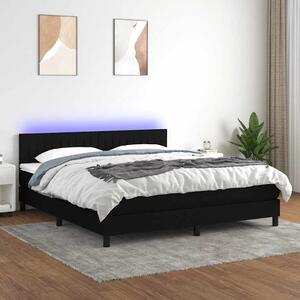 Krevet box spring s madracem LED crni 180x200 cm od tkanine - Crna / 180 x 200 cm