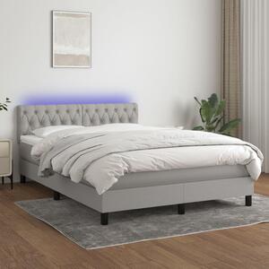 Krevet box spring s madracem LED svjetlosivi 140x190 cm tkanina - Siva / 140 x 190 cm
