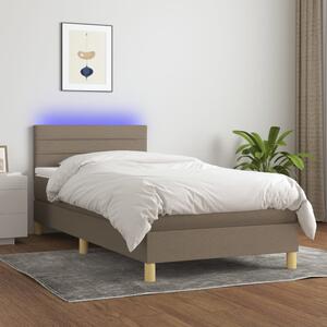 Krevet box spring s madracem LED smeđesivi 100x200 cm tkanina - Tupe / 100 x 200 cm