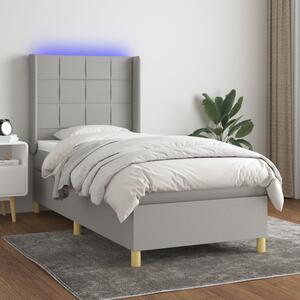 Krevet box spring s madracem LED svjetlosivi 90x190 cm tkanina - Siva / 90 x 190 cm