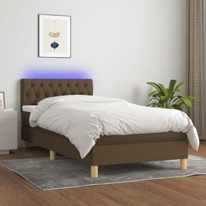 Krevet box spring s madracem LED tamnosmeđi 100x200 cm tkanina - Smeđa / 100 x 200 cm
