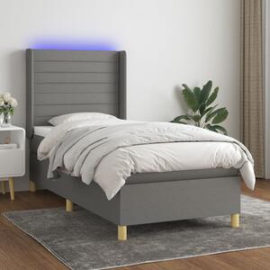 Krevet box spring s madracem LED tamnosivi 90x190 cm tkanina - Siva / 90 x 190 cm