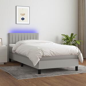 Krevet box spring s madracem LED svjetlosivi 100x200 cm tkanina - Siva / 100 x 200 cm