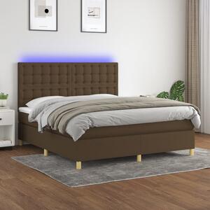 Krevet box spring s madracem LED tamnosmeđi 160x200 cm tkanina - Smeđa / 160 x 200 cm