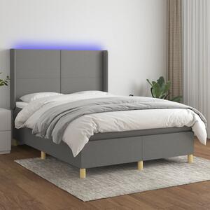 Krevet box spring s madracem LED tamnosivi 140x190 cm tkanina - Siva / 140 x 190 cm