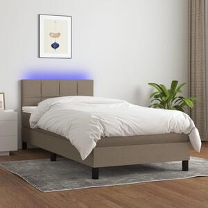 Krevet box spring s madracem LED smeđesivi 90x200 cm tkanina - Tupe / 90 x 200 cm