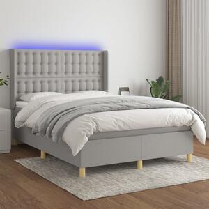 Krevet box spring s madracem LED svjetlosivi 140x200 cm tkanina - Siva / 140 x 200 cm
