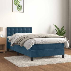 Box spring krevet s madracem tamnoplavi 90x200 cm baršunasti - Plava / 90 x 200 cm
