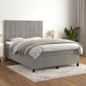 Krevet s oprugama i madracem svjetlosivi 140x190 cm baršunasti - Siva / 140 x 190 cm