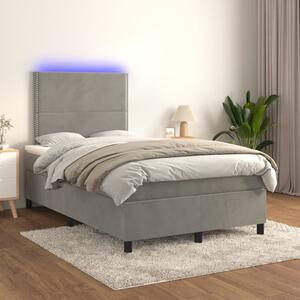 Krevet box spring s madracem LED svjetlosivi 120x200 cm baršun - Siva / 120 x 200 cm