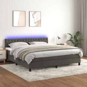 Krevet box spring s madracem LED tamnosivi 180x200 cm baršun - Siva / 180 x 200 cm