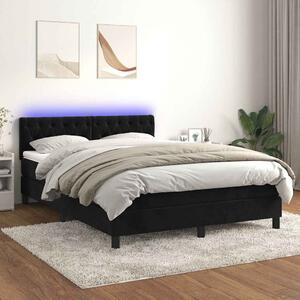 Krevet box spring s madracem LED crni 140x200 cm baršun - Crna / 140 x 200 cm