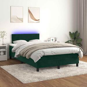 Krevet box spring s madracem LED tamnozeleni 120x200 cm baršun - Zelena / 120 x 200 cm