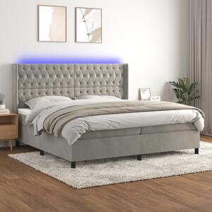 Krevet box spring s madracem LED svjetlosivi 200x200 cm baršun - Siva / 200 x 200 cm