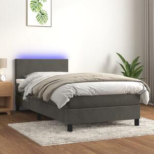 Krevet box spring s madracem LED tamnosivi 90x190 cm baršun - Siva / 90 x 190 cm
