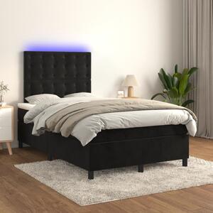 Krevet box spring s madracem LED crni 120 x 200 cm baršun - Crna / 120 x 200 cm