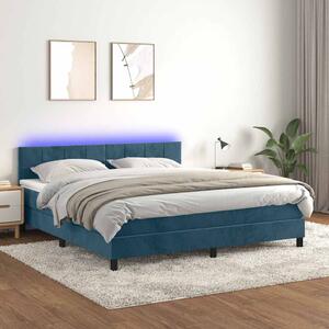 Krevet box spring s madracem LED tamnoplavi 180x200 cm baršun - Plava / 180 x 200 cm