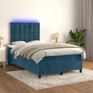 Krevet box spring s madracem LED tamnoplavi 120x200 cm baršun - Plava / 120 x 200 cm