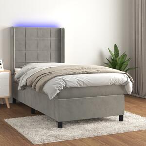 Krevet box spring s madracem LED svjetlosivi 100x200 cm baršun - Siva / 100 x 200 cm