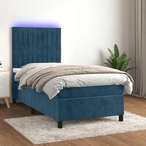 Krevet box spring s madracem LED tamnoplavi 90x190 cm baršun - Plava / 90 x 190 cm