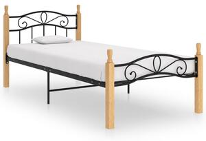 Okvir kreveta crni od metala i masivne hrastovine 90 x 200 cm - Crna / 90 x 200 cm