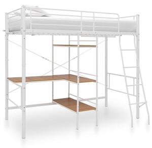 Krevet na kat sa stolićima u okviru bijeli metalni 90 x 200 cm - Bijela / 90 x 200 cm