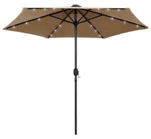 Vrtni suncobran LED s aluminijskim stupom 270 cm smeđesivi - Siva / N/A