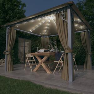 Sjenica sa zastorima i LED svjetlima 300 x 300 cm smeđe-siva - Tupe / 300 x 300 cm