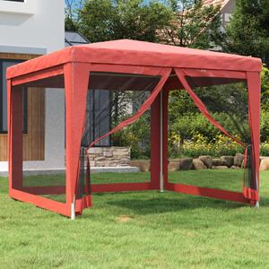 Šator za zabave s 4 mrežasta bočna zida crveni 3 x 3 m HDPE - Crvena / 3 x 3 m