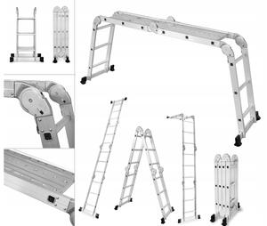 Višenamjenske aluminijske ljestve 4 x 3 stepenice - 125 kg + platforma