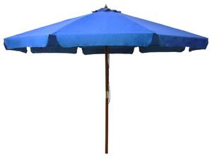 Vrtni suncobran s drvenom šipkom 330 cm azurni - Plava / N/A