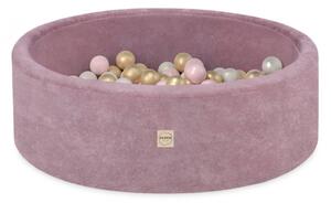Plush Nest okrugli dječji bazen 90x30 s lopticama (200 loptica: biserne, zlatne, svijetlo ružičaste), ružičasti
