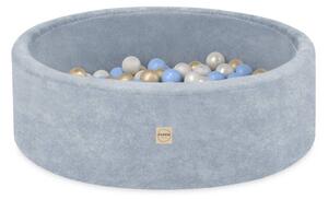 Plush Nest okrugli dječji bazen 90x30 s lopticama (200 loptica: biserne, zlatne, plave), plavi