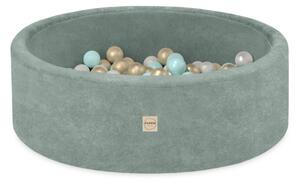 Plush Nest okrugli dječji bazen 90x30 s lopticama (200 loptica: biserne, zlatne, mint), zeleni