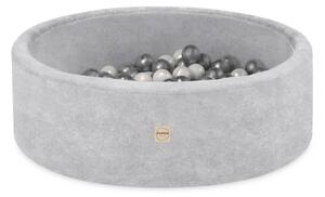 Plush Nest okrugli dječji bazen 90x30 s lopticama (200 loptica: biserne, srebrne), sivi