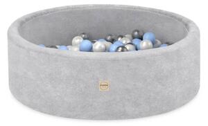 Plush Nest okrugli dječji bazen 90x30 s lopticama (200 loptica: biserna, srebrna, svijetloplava), sivi