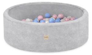 Plush Nest okrugli dječji bazen 90x30 s lopticama (200 loptica: biserna, svijetloplava, svijetloružičasta), sivi
