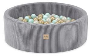 Plush Nest bazen s lopticama, sivi, okrugli, 90x30, 200 loptica: biserna, mint, zlatna