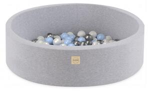 Bazen s lopticama Plush Nest, svijetlosiva, okrugla, pamučna, 90x30, 200 loptica: svijetloplava, srebrna, biserna