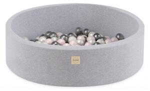 Plush Nest bazen s lopticama, svijetlosiva, okrugla, pamučna, 90x30, 200 loptica: svijetlo ružičasta biserna, srebrna, biserna