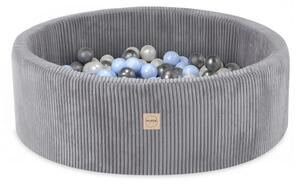 Bazen s lopticama Plush Nest, svijetlosiva, okruglaa, 90x30, 200 loptica: biserna, svijetloplava, srebrna