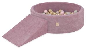 Plush Nest Suhi bazen za igralište 90x30 s trokutom (+200 loptica: biserne, zlatne, svijetlo ružičaste), ružičasti