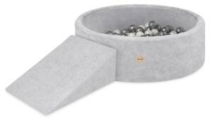 Plush Nest Suhi bazen za igralište 90x30 s trokutom (+200 loptica: biserne, srebrne), sivi