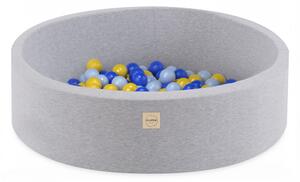 Bazen s lopticama Plush Nest, svijetlosiva, okrugla, pamučna, 90x30, 200 loptica: plava, žuta, svijetloplava